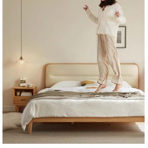 Elegant Cream and Wooden Bed #50