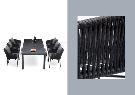 Elegant Walnut Table and Wicker Chairs #16