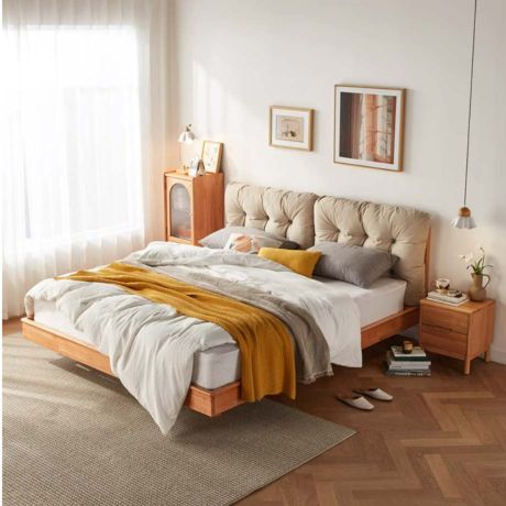 Elegant White Wooden Upholstered Bed #71