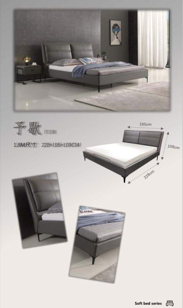 Modern Walnut Tufted Headboard Bed #9