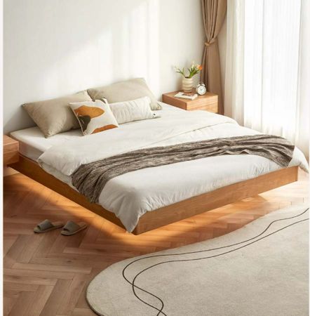 Sleek Wooden Canopy Bed With Lights #53